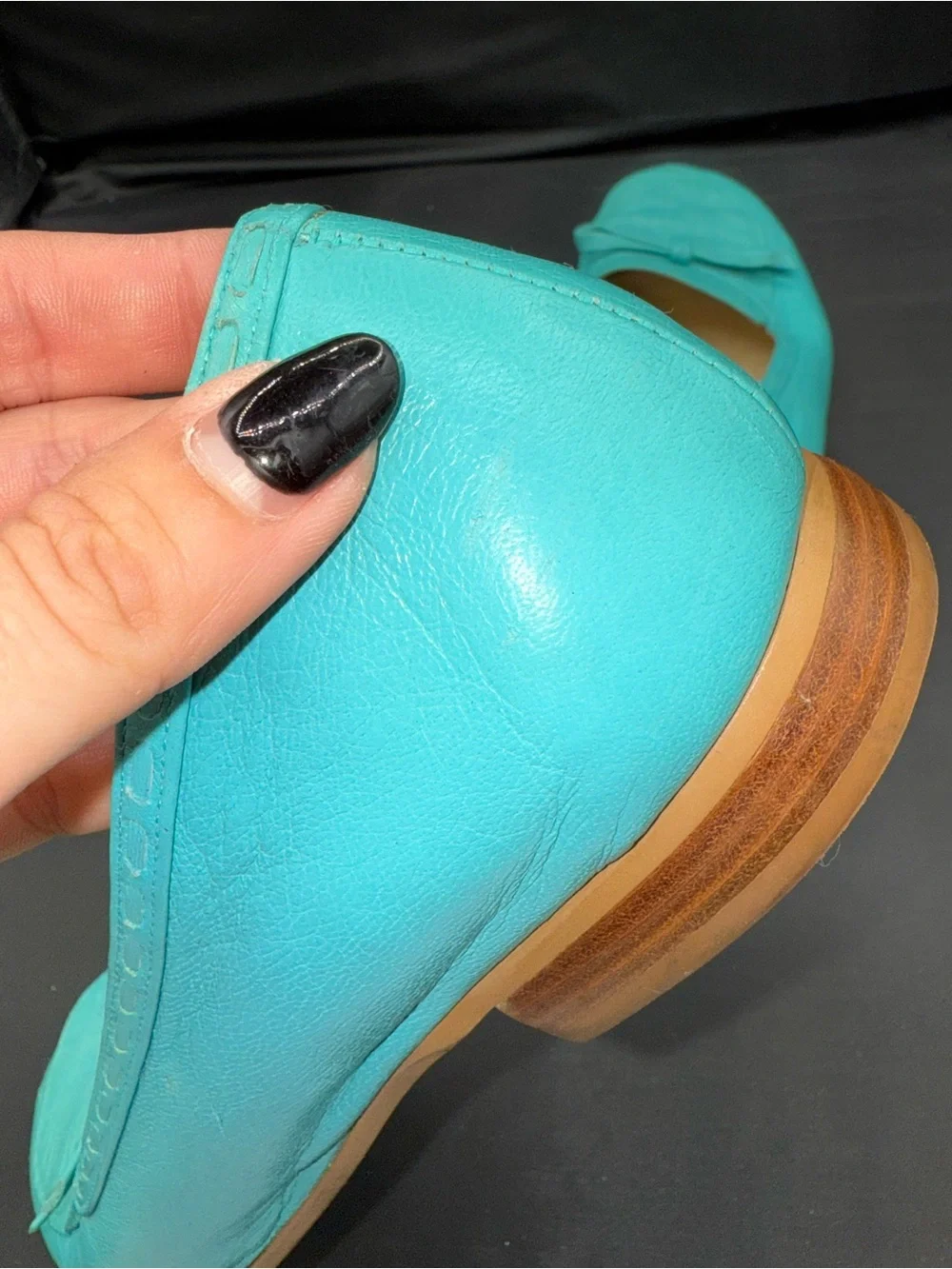 Antonio Melani Turquoise Leather Ballet Flats Coastal Grandmillennial Bow Sz 9